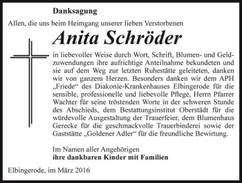 Traueranzeige von Anita Schröder  von Magdeburger Volksstimme