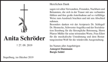 Traueranzeige von Anita Schröder  von Magdeburger Volksstimme