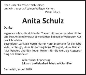 Traueranzeige von Anita Schulz  von Magdeburger Volksstimme