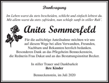 Traueranzeige von Anita Sommerfeld  von Magdeburger Volksstimme