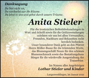 Traueranzeige von Anita Stieler  von Magdeburger Volksstimme