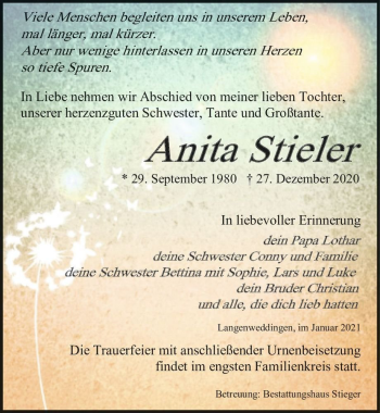 Traueranzeige von Anita Stieler  von Magdeburger Volksstimme