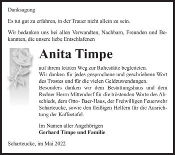 Traueranzeige von Anita Timpe  von Magdeburger Volksstimme