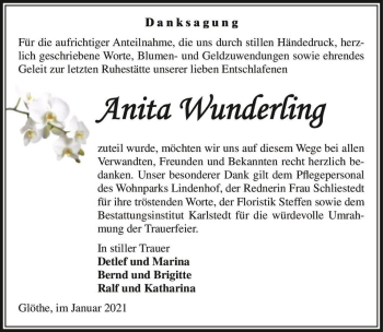 Traueranzeige von Anita Wunderling  von Magdeburger Volksstimme