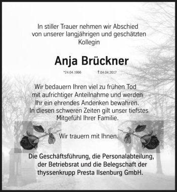 Traueranzeige von Anja Brückner  von Magdeburger Volksstimme