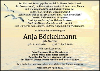 Traueranzeige von Anja Böckelmann (geb. Wartner)  von Magdeburger Volksstimme