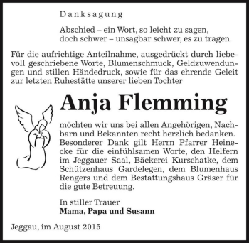 Traueranzeige von Anja Flemming  von Magdeburger Volksstimme
