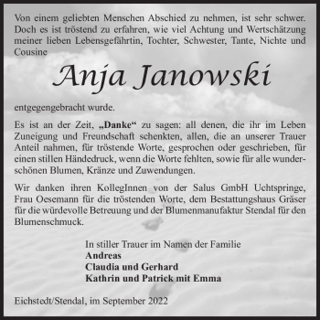 Traueranzeige von Anja Janowski  von Magdeburger Volksstimme