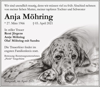 Traueranzeige von Anja Möhring  von Magdeburger Volksstimme