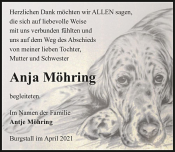 Traueranzeige von Anja Möhring  von Magdeburger Volksstimme