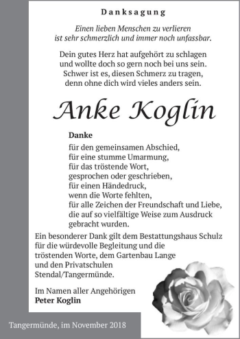 Traueranzeige von Anke Koglin  von Magdeburger Volksstimme