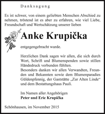 Traueranzeige von Anke Krupicka  von Magdeburger Volksstimme