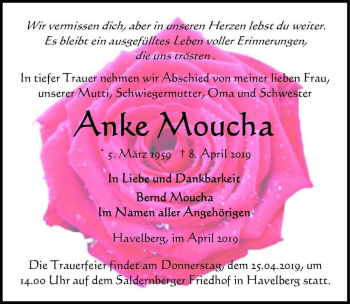 Traueranzeige von Anke Moucha  von Magdeburger Volksstimme