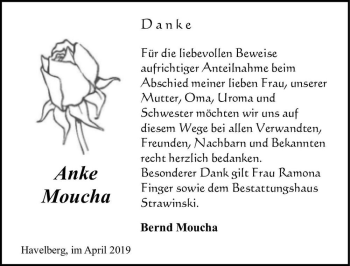 Traueranzeige von Anke Moucha  von Magdeburger Volksstimme