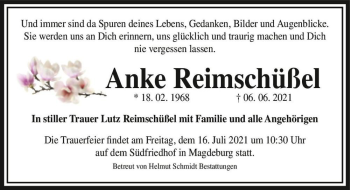 Traueranzeige von Anke Reimschüßel  von Magdeburger Volksstimme