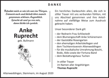 Traueranzeige von Anke Ruprecht (geb. Bullmann)  von Magdeburger Volksstimme