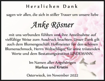 Traueranzeige von Anke Rösner  von Magdeburger Volksstimme