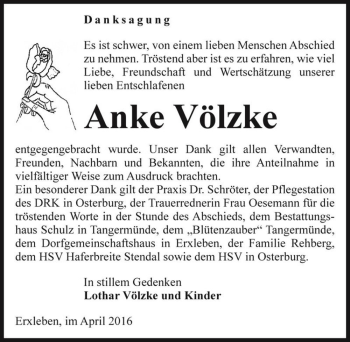 Traueranzeige von Anke Völzke  von Magdeburger Volksstimme