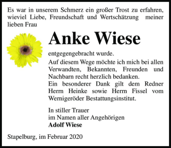 Traueranzeige von Anke Wiese  von Magdeburger Volksstimme