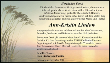 Traueranzeige von Ann-Kristin Lindow  von Magdeburger Volksstimme