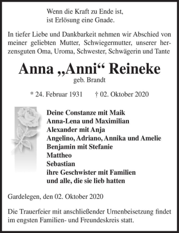 Traueranzeige von Anna ,,Anni