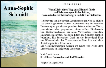 Traueranzeige von Anna-Sophie Schmidt  von Magdeburger Volksstimme