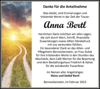 Traueranzeige von Anna Bertl  von Magdeburger Volksstimme