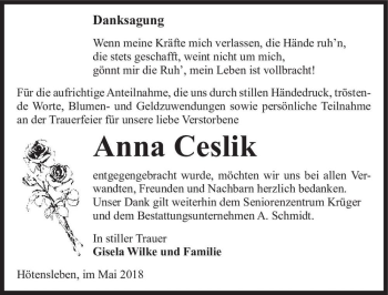 Traueranzeige von Anna Ceslik  von Magdeburger Volksstimme