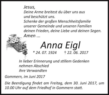 Traueranzeige von Anna Eigl  von Magdeburger Volksstimme