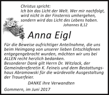 Traueranzeige von Anna Eigl  von Magdeburger Volksstimme