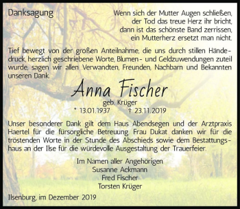 Traueranzeige von Anna Fischer (geb. Krüger)  von Magdeburger Volksstimme