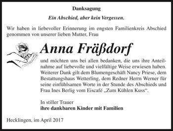 Traueranzeige von Anna Fräßdorf  von Magdeburger Volksstimme