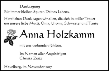 Traueranzeige von Anna Holzkamm  von Magdeburger Volksstimme