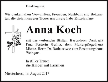 Traueranzeige von Anna Koch  von Magdeburger Volksstimme
