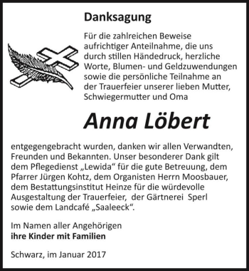 Traueranzeige von Anna Löbert  von Magdeburger Volksstimme