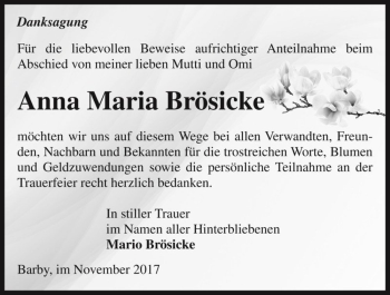 Traueranzeige von Anna Maria Brösicke  von Magdeburger Volksstimme