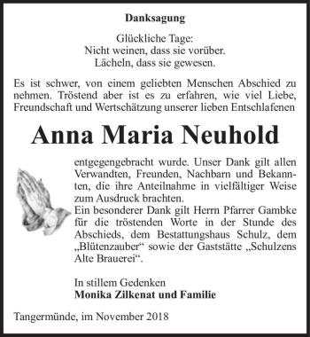 Traueranzeige von Anna Maria Neuhold  von Magdeburger Volksstimme