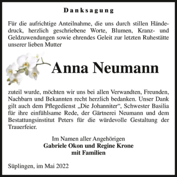 Traueranzeige von Anna Neumann  von Magdeburger Volksstimme