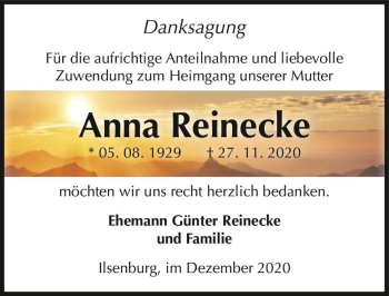 Traueranzeige von Anna Reinecke  von Magdeburger Volksstimme