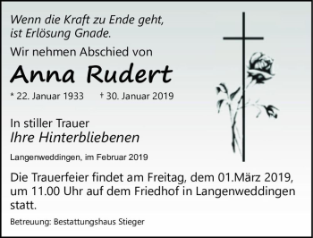 Traueranzeige von Anna Rudert  von Magdeburger Volksstimme