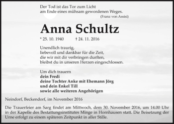Traueranzeige von Anna Schultz  von Magdeburger Volksstimme