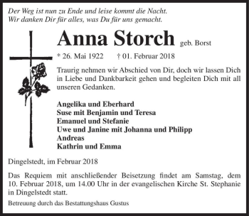 Traueranzeige von Anna Stroch (geb. Borst)  von Magdeburger Volksstimme
