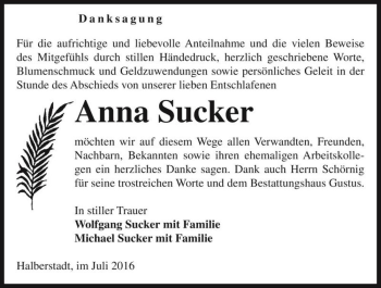 Traueranzeige von Anna Sucker  von Magdeburger Volksstimme