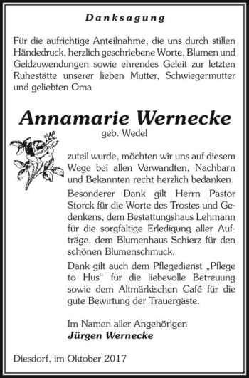 Traueranzeige von Annamarie Wernecke (geb. Wedel)  von Magdeburger Volksstimme