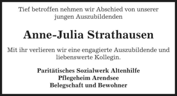 Traueranzeige von Anne-Julia Strathausen  von Magdeburger Volksstimme