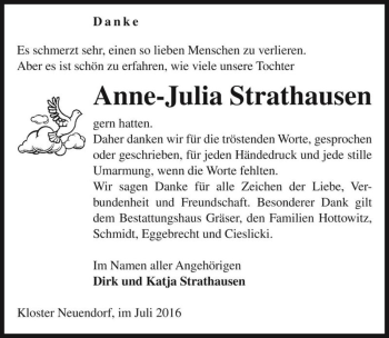 Traueranzeige von Anne-Julia Strathausen  von Magdeburger Volksstimme