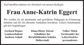 Traueranzeige von Anne-Katrin Eggert  von Magdeburger Volksstimme