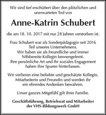 Traueranzeige von Anne-Katrin Schubert  von Magdeburger Volksstimme