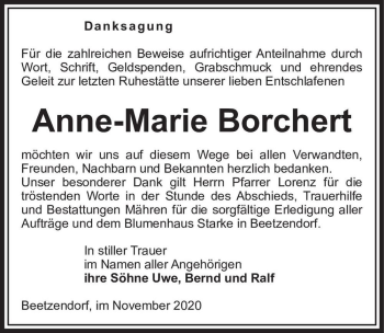 Traueranzeige von Anne-Marie Borchert  von Magdeburger Volksstimme