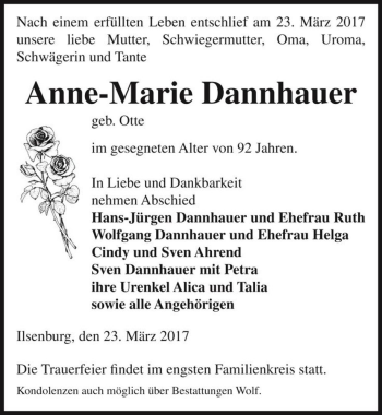 Traueranzeige von Anne-Marie Dannhauer (geb. Otte)  von Magdeburger Volksstimme